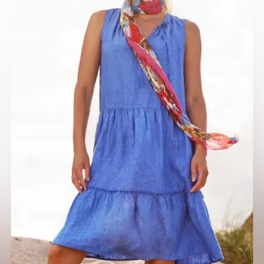 J. MCLAUGHLIN 100% LINEN CHRISTA TIERED SHIFT DRESS SIZE LARGE BABYDOLL Preppy